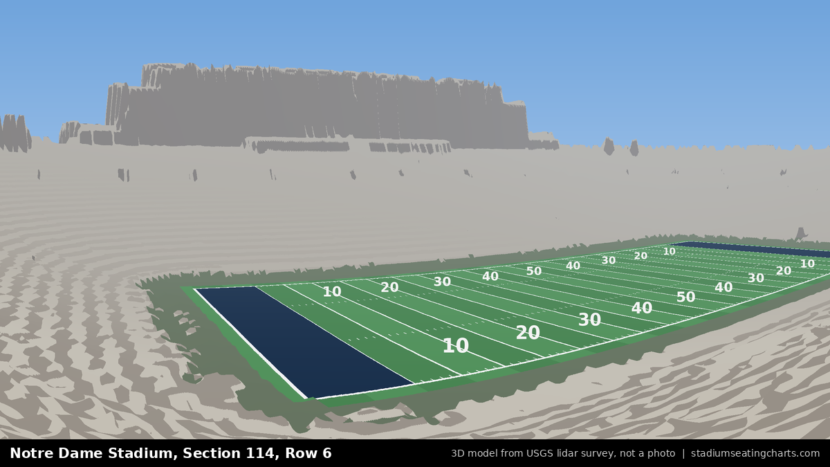 View from Notre Dame Stadium Section 114, Row 6, looking toward the field