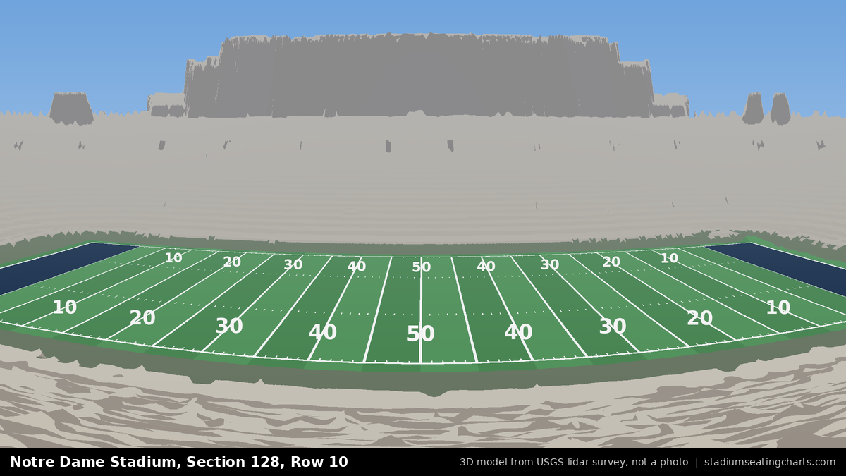 View from Notre Dame Stadium Section 128, Row 10, looking toward the field