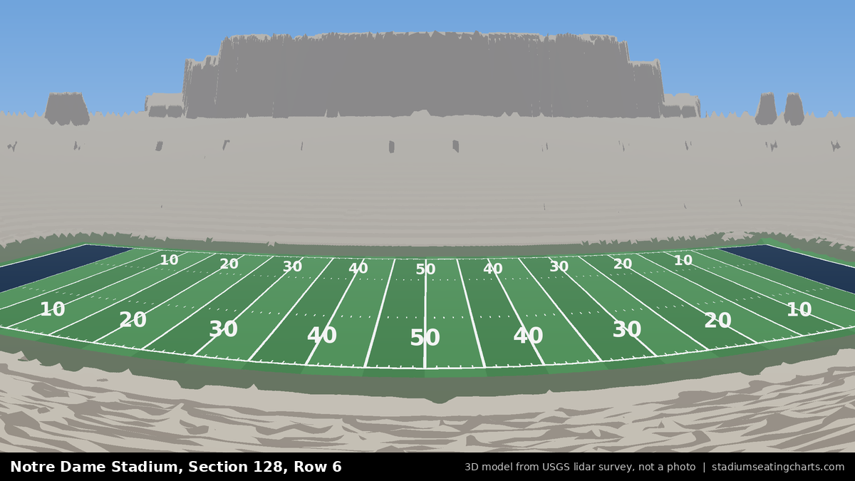 View from Notre Dame Stadium Section 128, Row 6, looking toward the field