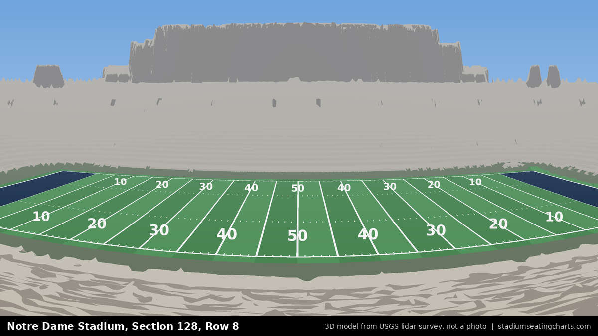 View from Notre Dame Stadium Section 128, Row 8, looking toward the field