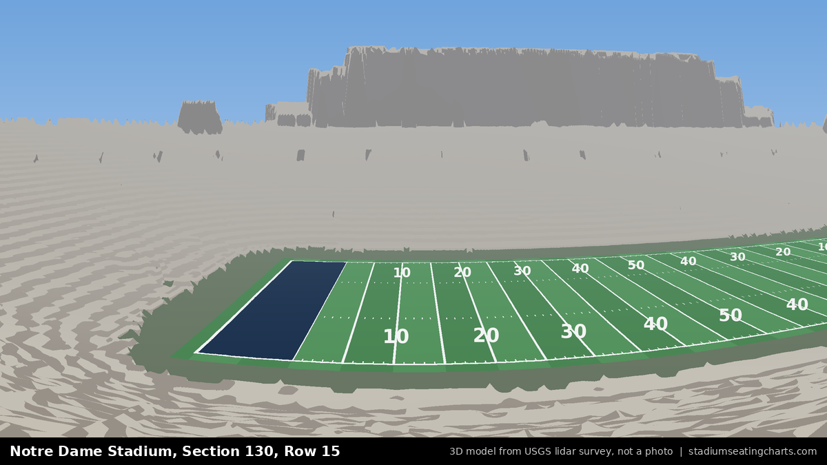 View from Notre Dame Stadium Section 130, Row 15, looking toward the field