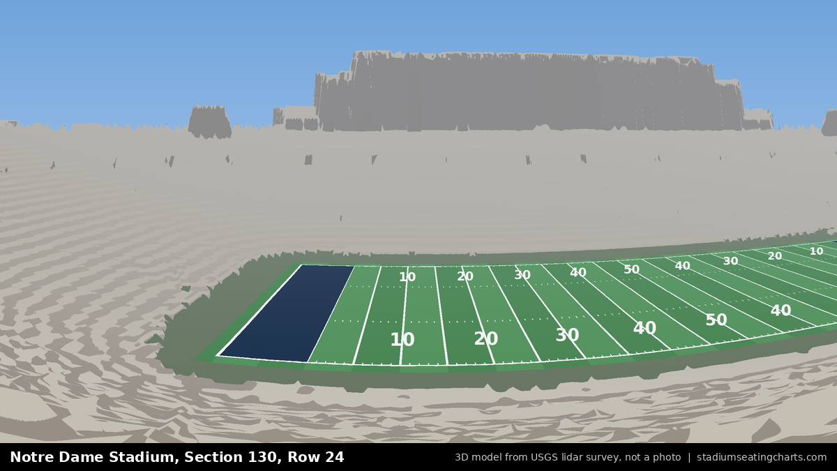 View from Notre Dame Stadium Section 130, Row 24, looking toward the field