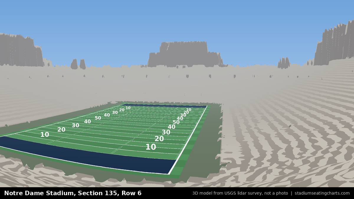 View from Notre Dame Stadium Section 135, Row 6, looking toward the field