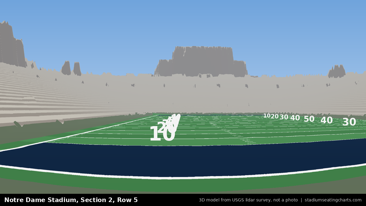 View from Notre Dame Stadium Section 2, Row 5, looking toward the field
