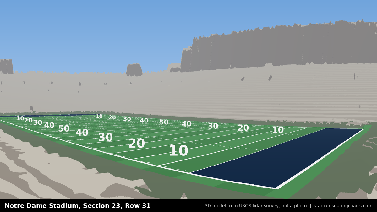 View from Notre Dame Stadium Section 23, Row 31, looking toward the field