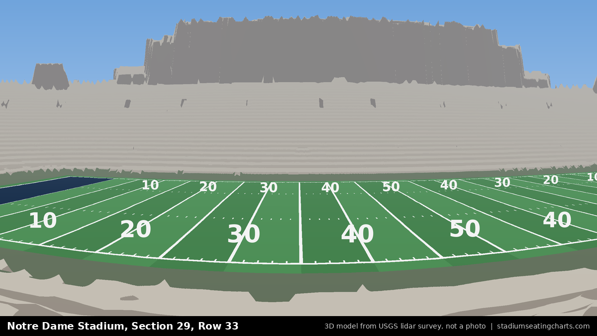 View from Notre Dame Stadium Section 29, Row 33, looking toward the field