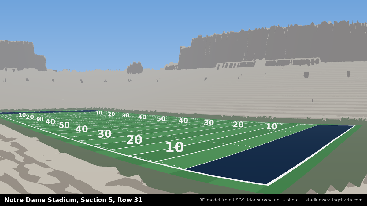 View from Notre Dame Stadium Section 5, Row 31, looking toward the field