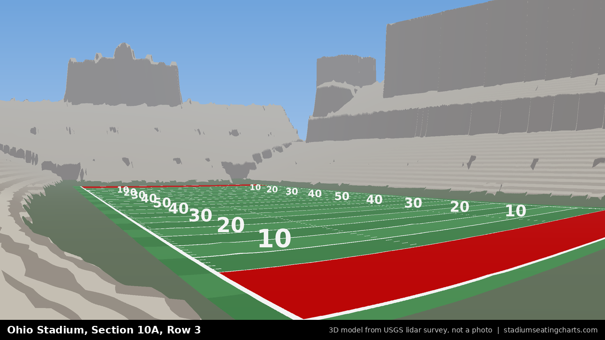 View from Ohio Stadium Section 10A, Row 3, looking toward the field