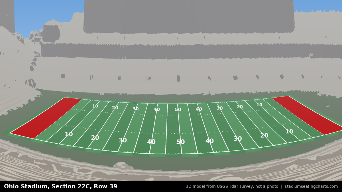 View from Ohio Stadium Section 22C, Row 39, looking toward the field
