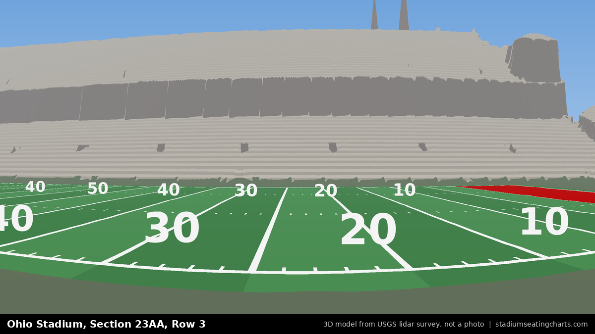 View from Ohio Stadium Section 23AA, Row 3, looking toward the field