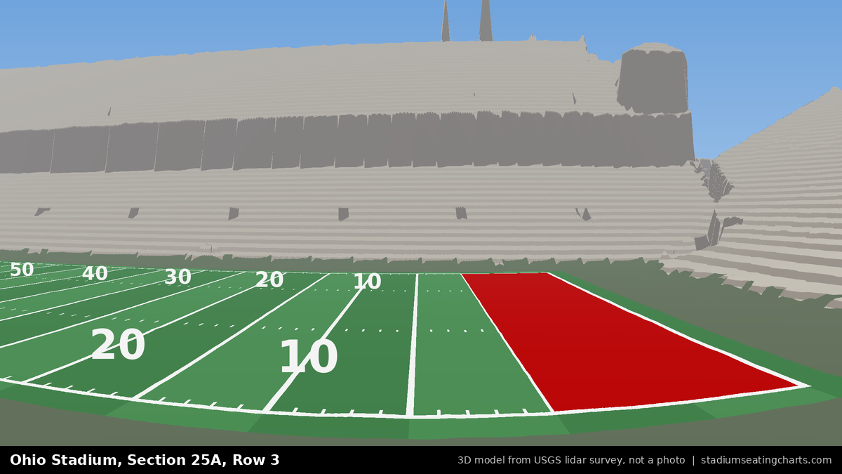 View from Ohio Stadium Section 25A, Row 3, looking toward the field