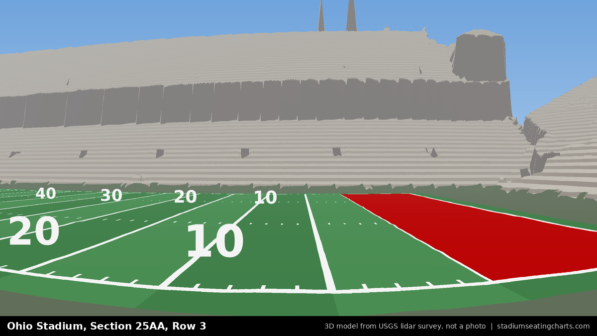 View from Ohio Stadium Section 25AA, Row 3, looking toward the field