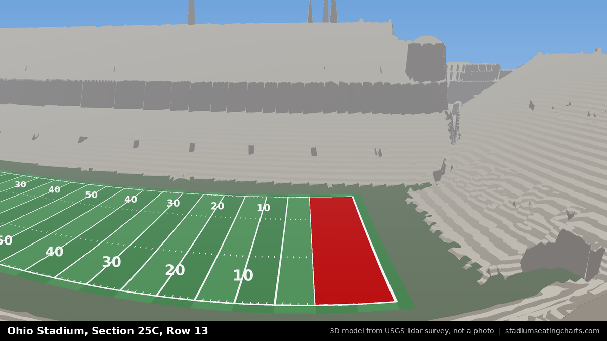 View from Ohio Stadium Section 25C, Row 13, looking toward the field