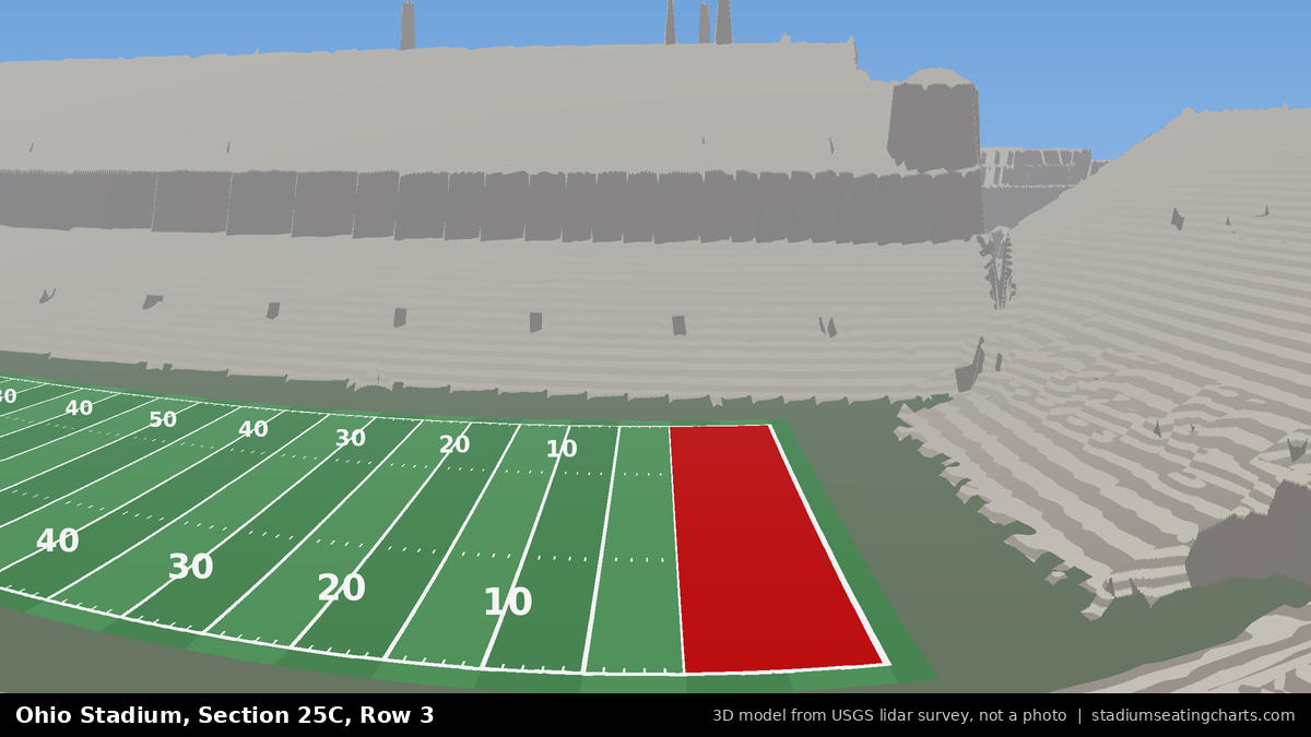 View from Ohio Stadium Section 25C, Row 3, looking toward the field