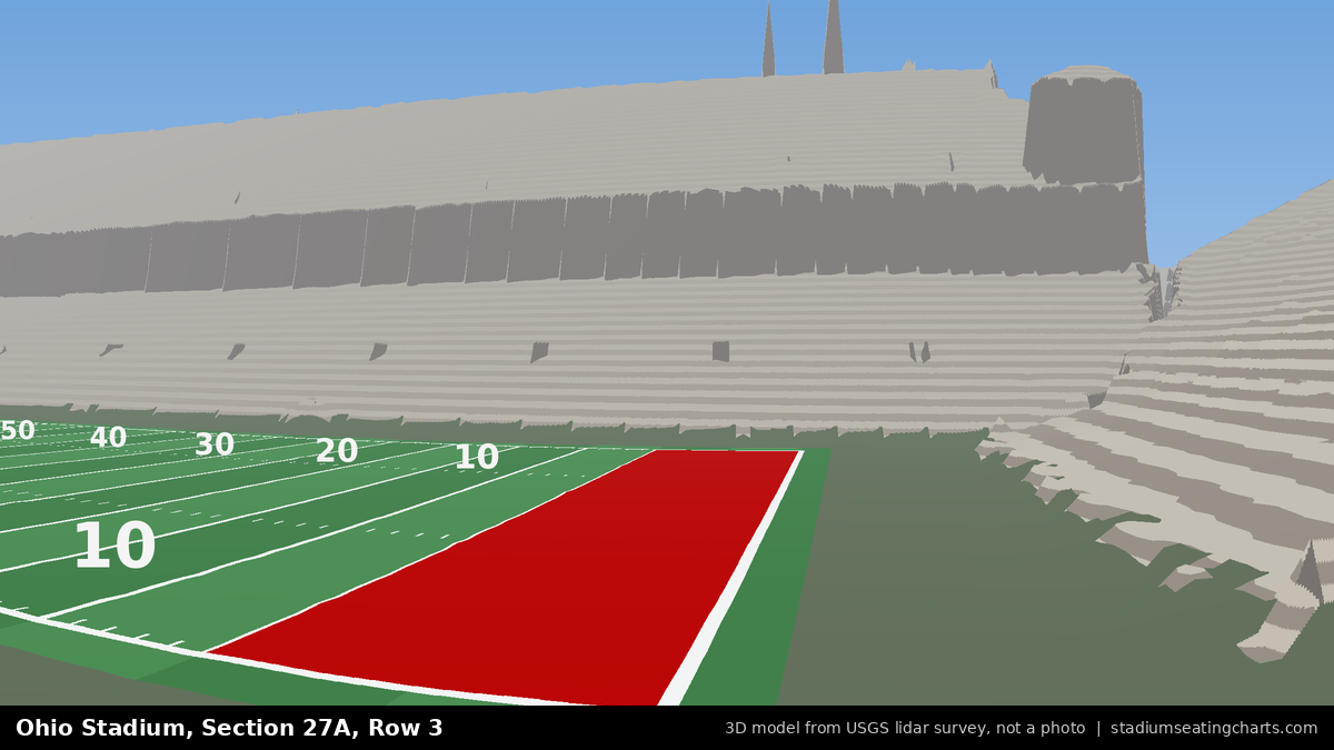 View from Ohio Stadium Section 27A, Row 3, looking toward the field
