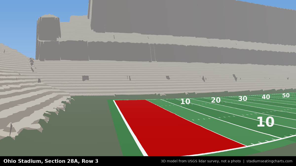 View from Ohio Stadium Section 28A, Row 3, looking toward the field