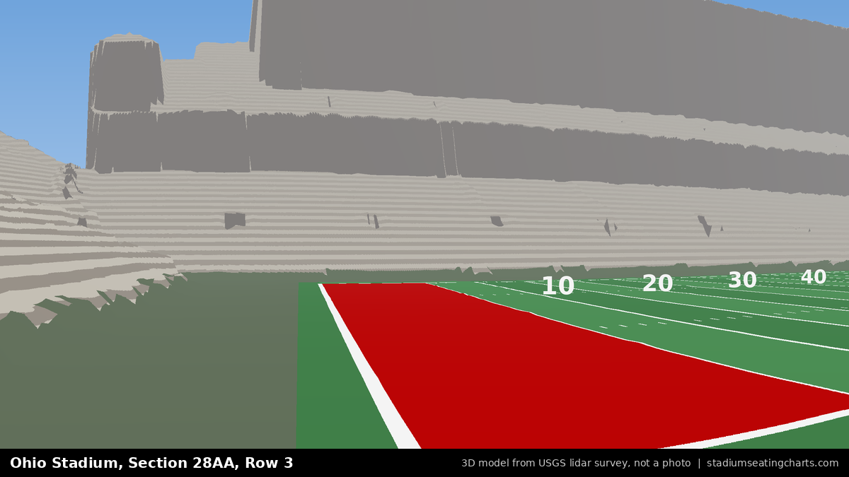 View from Ohio Stadium Section 28AA, Row 3, looking toward the field