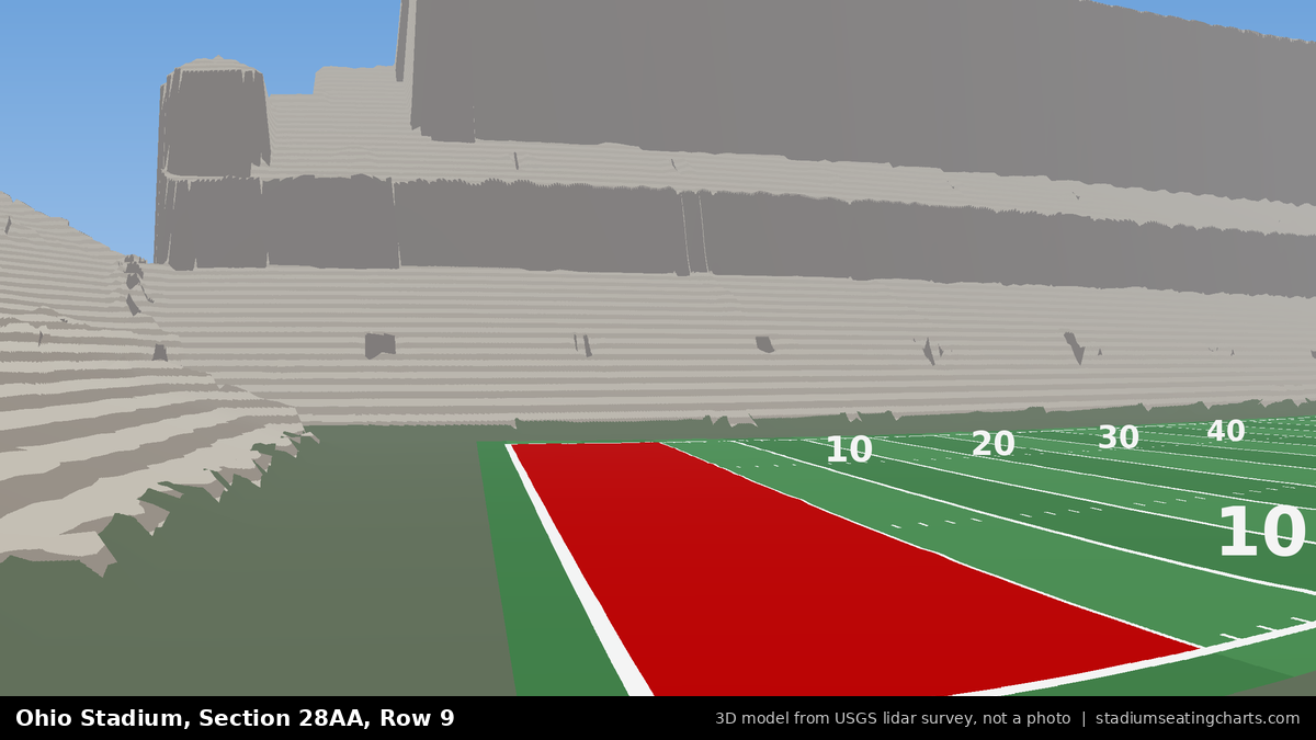 View from Ohio Stadium Section 28AA, Row 9, looking toward the field