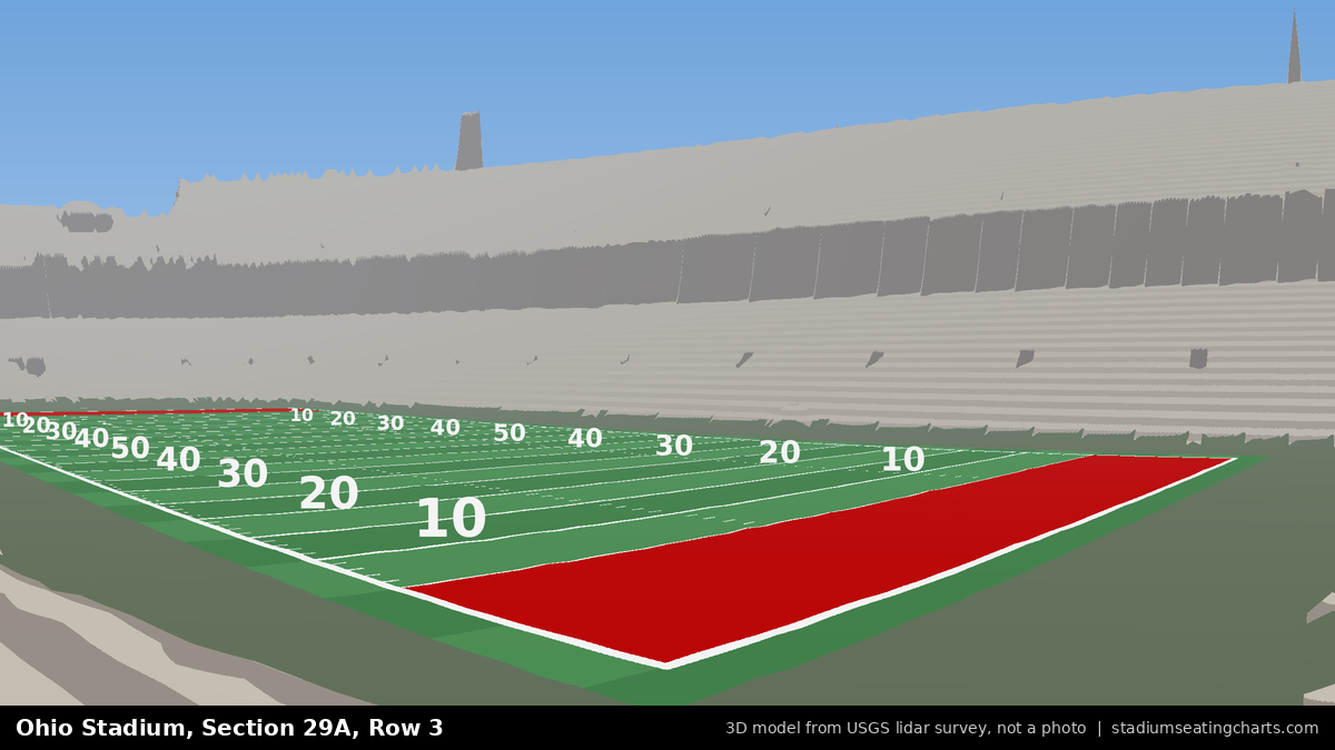 View from Ohio Stadium Section 29A, Row 3, looking toward the field