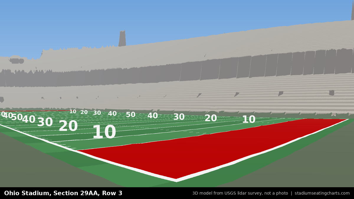 View from Ohio Stadium Section 29AA, Row 3, looking toward the field