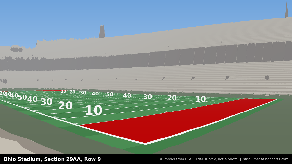 View from Ohio Stadium Section 29AA, Row 9, looking toward the field