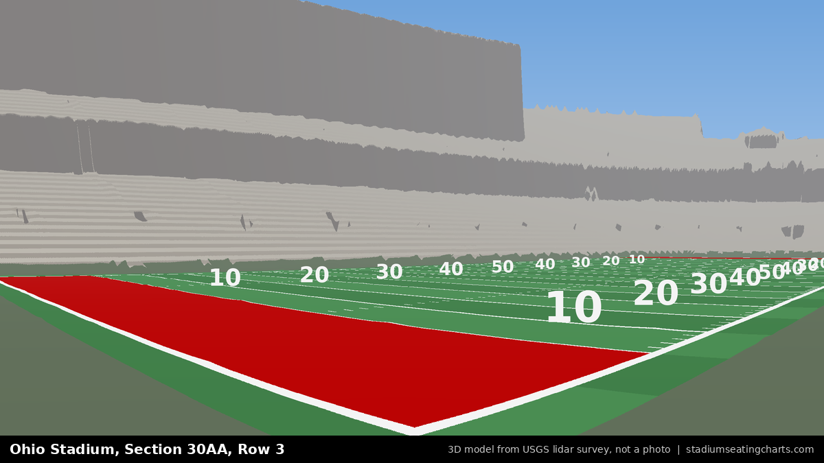 View from Ohio Stadium Section 30AA, Row 3, looking toward the field