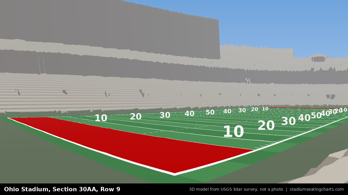 View from Ohio Stadium Section 30AA, Row 9, looking toward the field