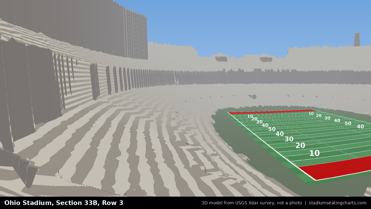 View from Ohio Stadium Section 33B, Row 3, looking toward the field