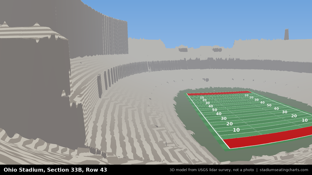 View from Ohio Stadium Section 33B, Row 43, looking toward the field