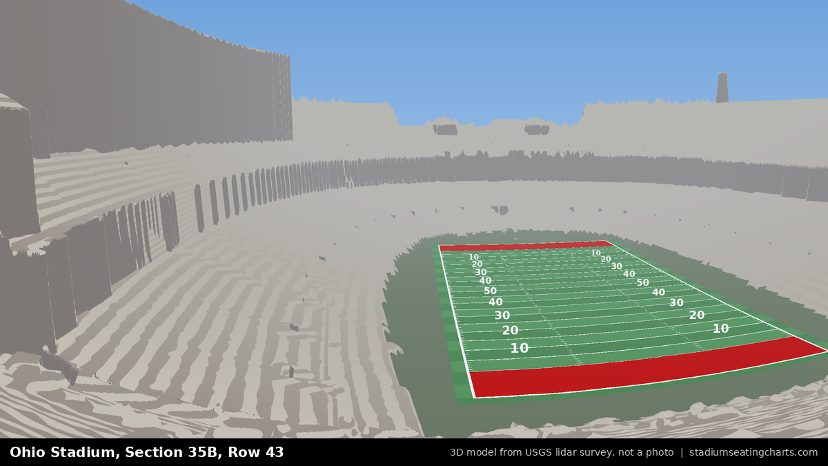 View from Ohio Stadium Section 35B, Row 43, looking toward the field