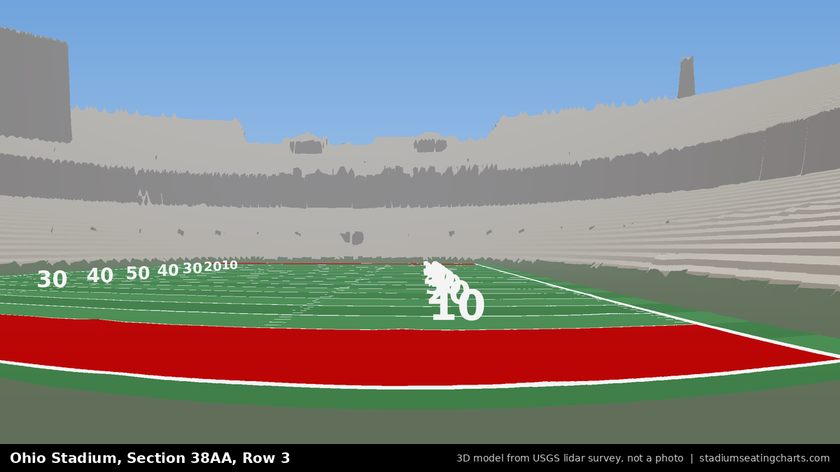View from Ohio Stadium Section 38AA, Row 3, looking toward the field