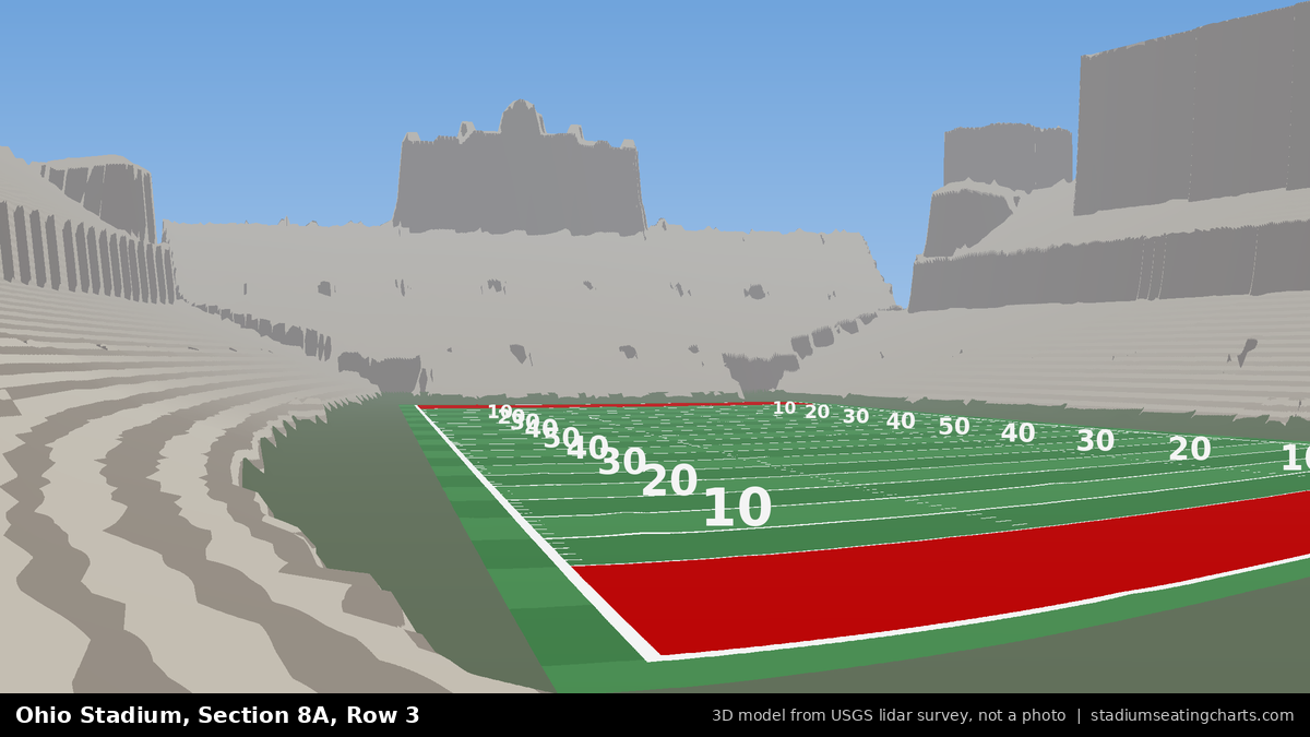 View from Ohio Stadium Section 8A, Row 3, looking toward the field
