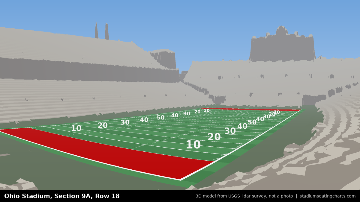 View from Ohio Stadium Section 9A, Row 18, looking toward the field