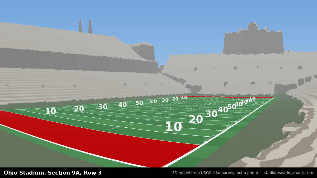 View from Ohio Stadium Section 9A, Row 3, looking toward the field
