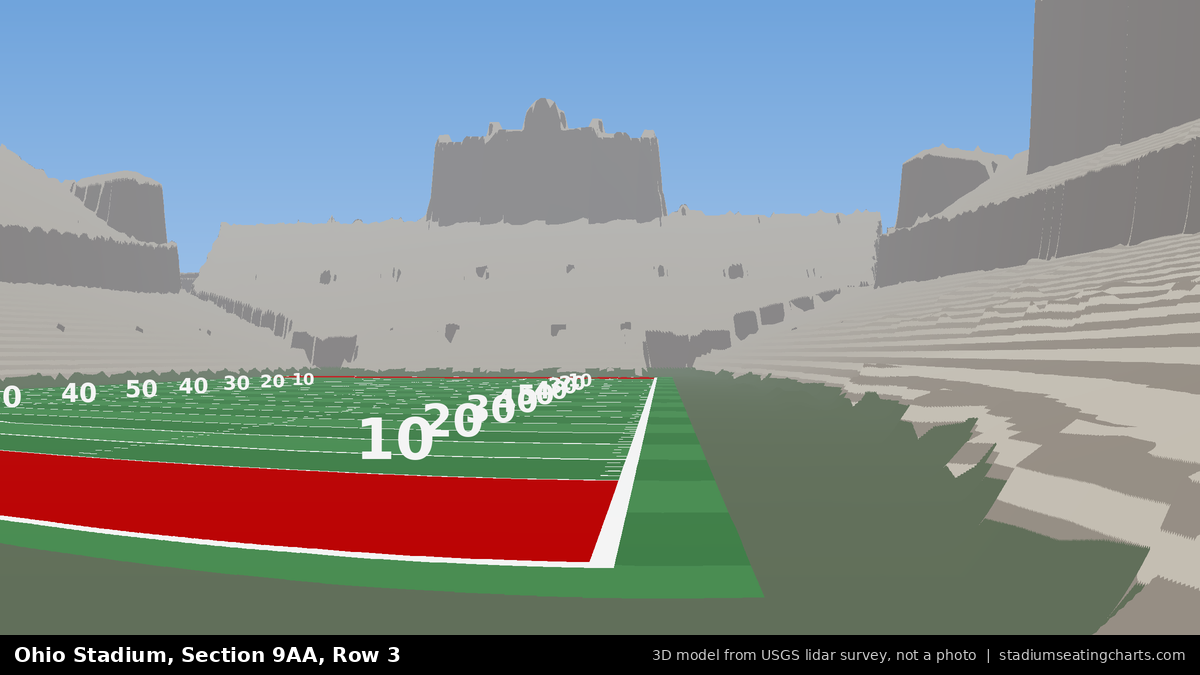 View from Ohio Stadium Section 9AA, Row 3, looking toward the field