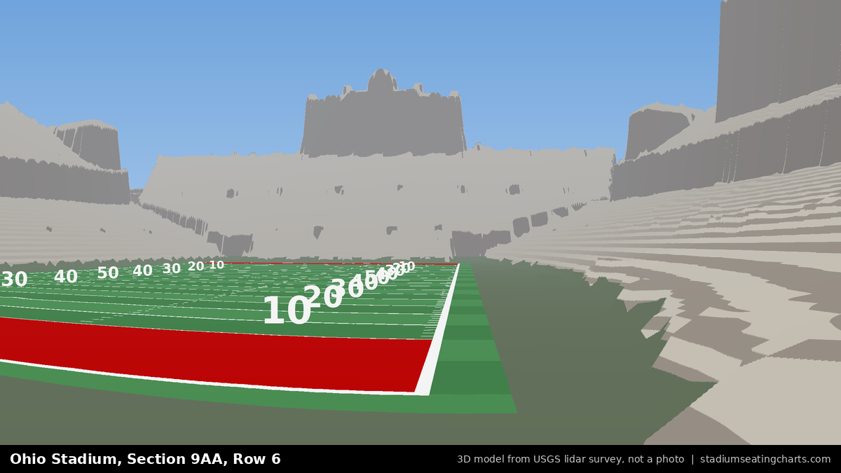 View from Ohio Stadium Section 9AA, Row 6, looking toward the field