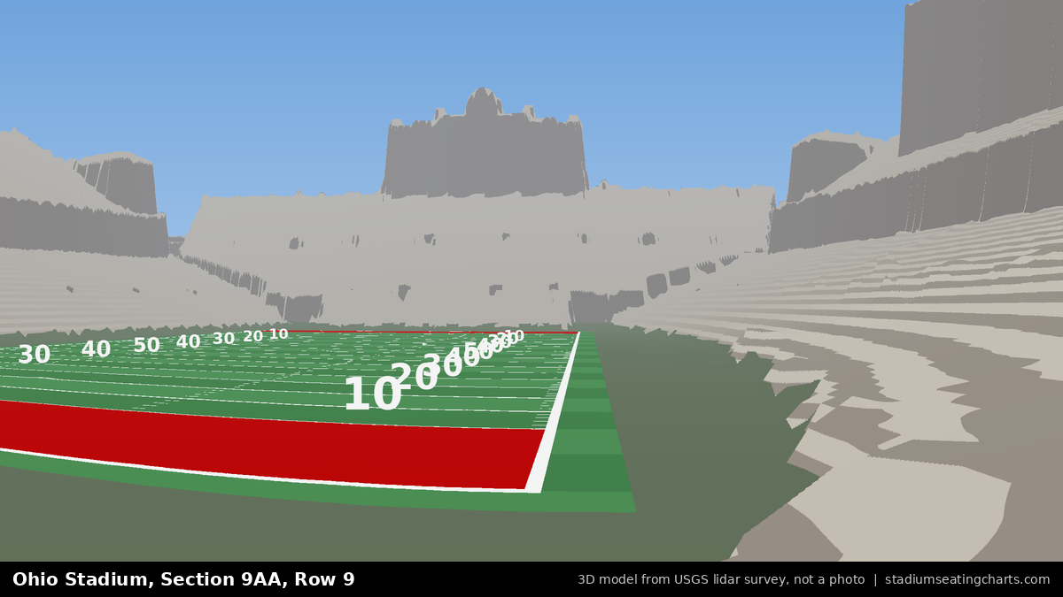 View from Ohio Stadium Section 9AA, Row 9, looking toward the field