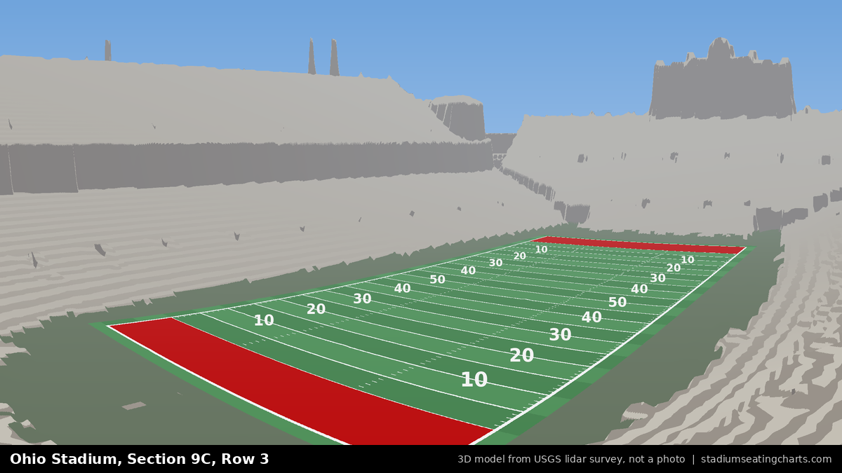 View from Ohio Stadium Section 9C, Row 3, looking toward the field