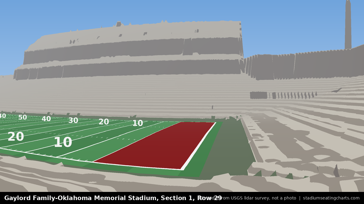 View from Oklahoma Memorial Stadium Section 1, Row 29, looking toward the field