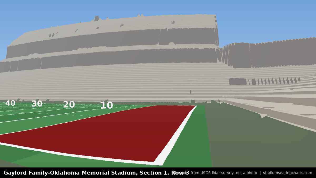 View from Oklahoma Memorial Stadium Section 1, Row 3, looking toward the field
