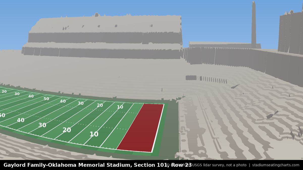 View from Oklahoma Memorial Stadium Section 101, Row 23, looking toward the field