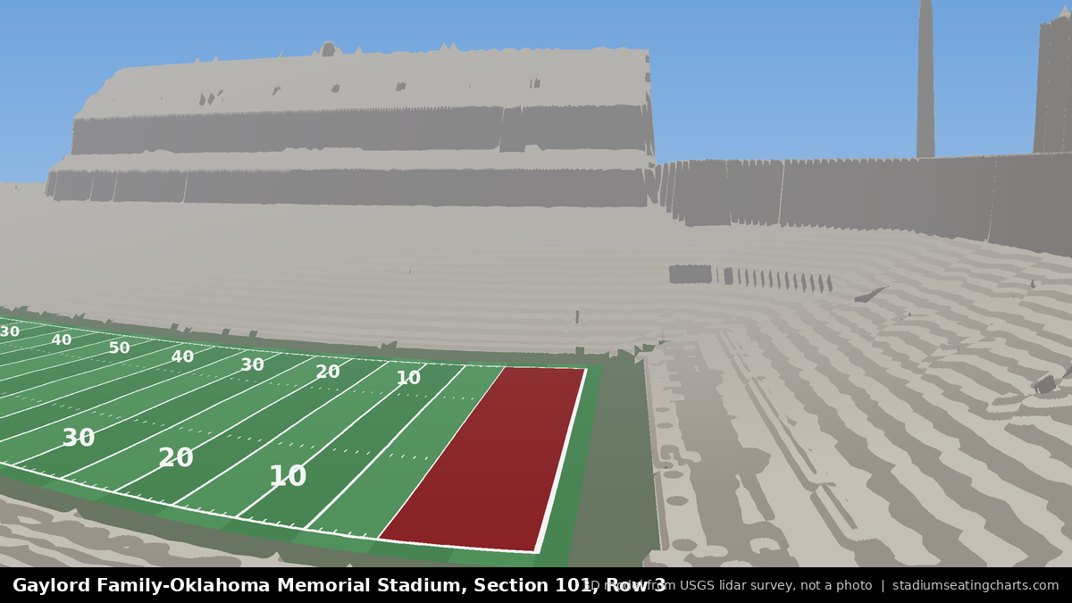 View from Oklahoma Memorial Stadium Section 101, Row 3, looking toward the field