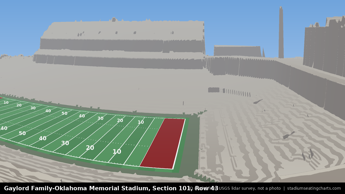 View from Oklahoma Memorial Stadium Section 101, Row 43, looking toward the field
