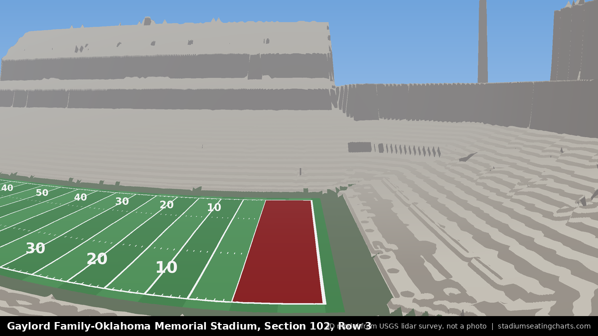 View from Oklahoma Memorial Stadium Section 102, Row 3, looking toward the field