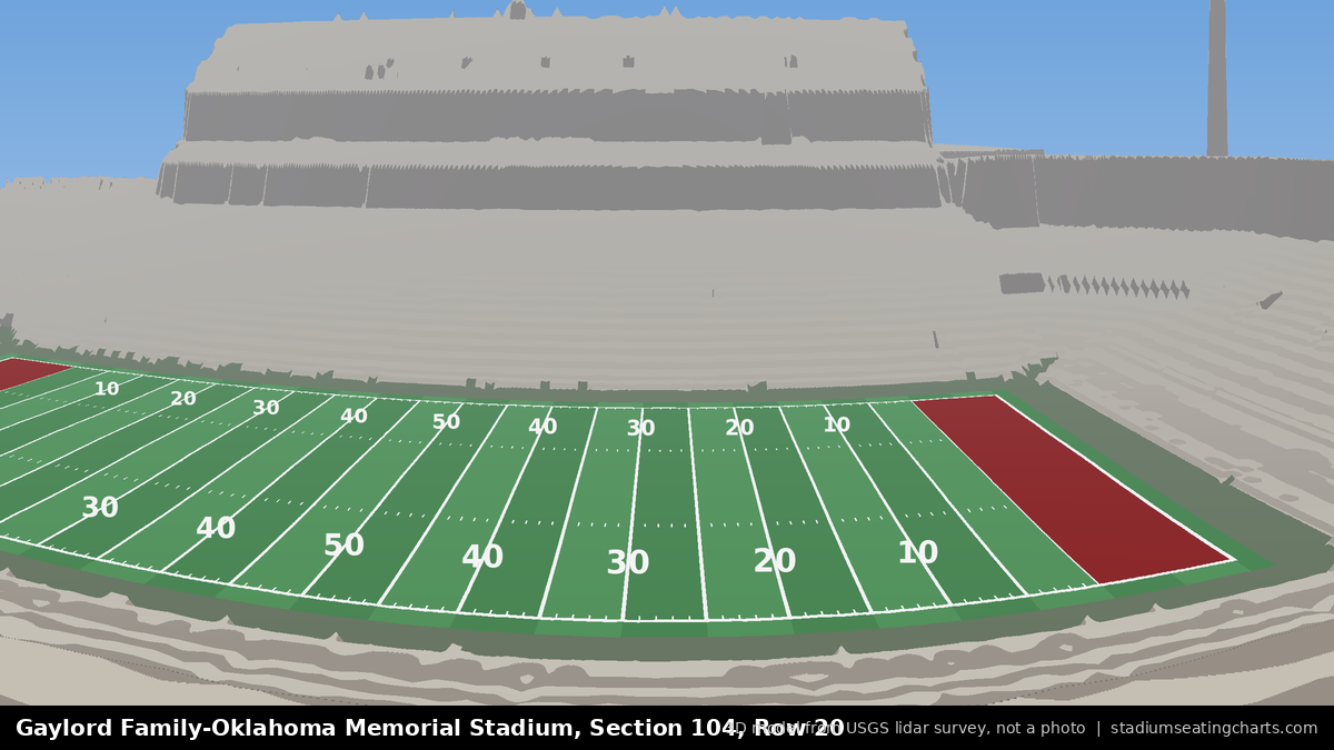 View from Oklahoma Memorial Stadium Section 104, Row 20, looking toward the field