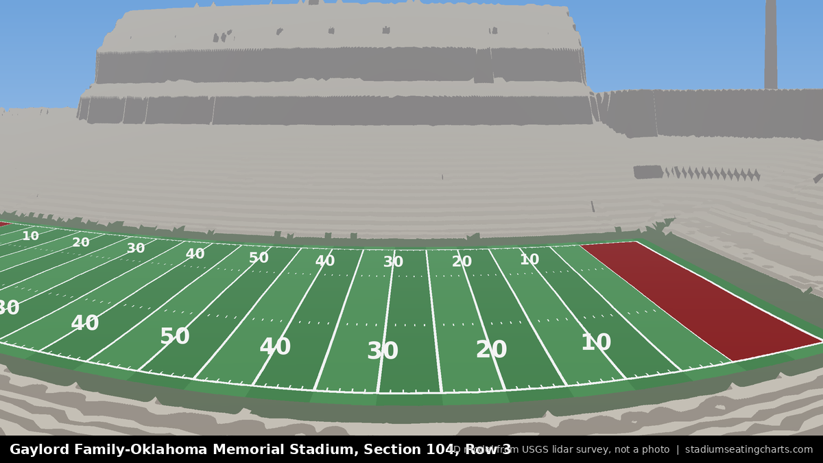 View from Oklahoma Memorial Stadium Section 104, Row 3, looking toward the field