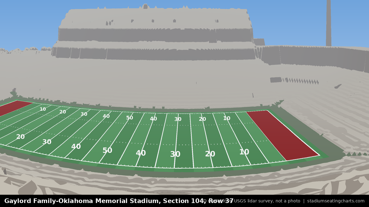 View from Oklahoma Memorial Stadium Section 104, Row 37, looking toward the field