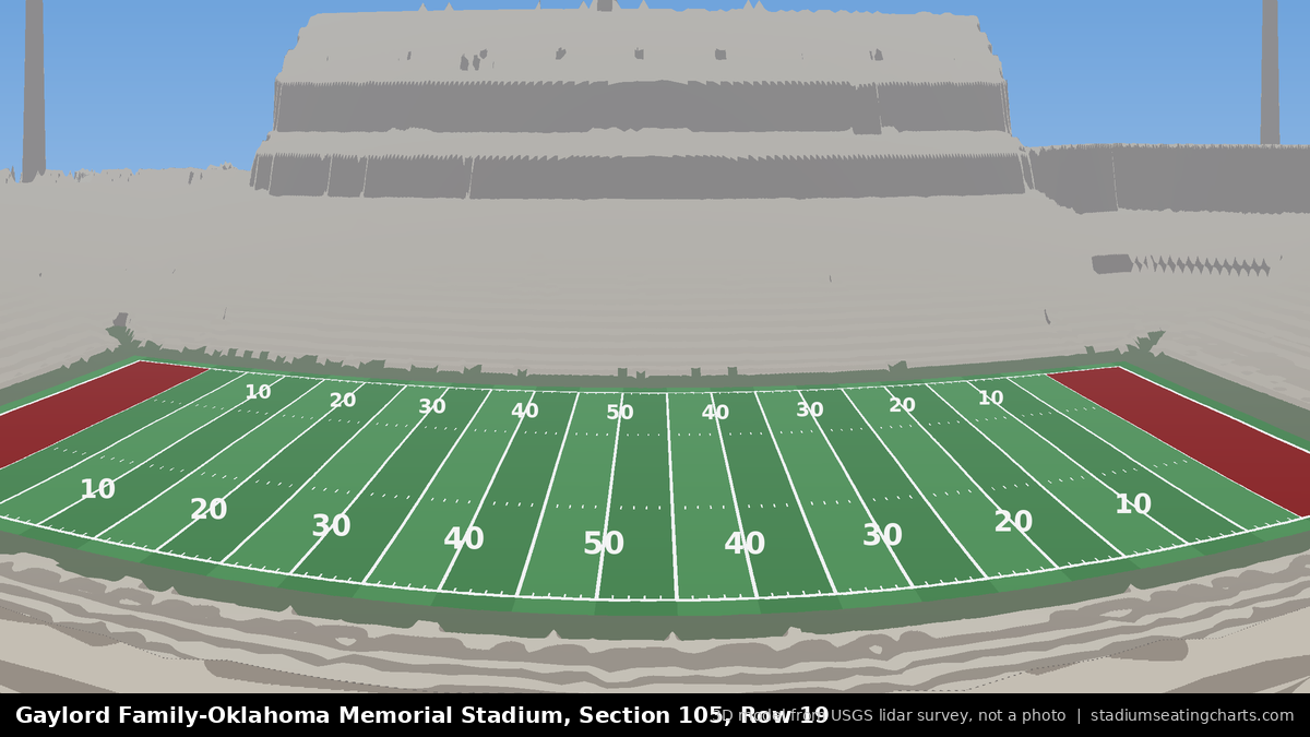 View from Oklahoma Memorial Stadium Section 105, Row 19, looking toward the field