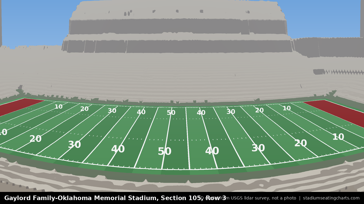 View from Oklahoma Memorial Stadium Section 105, Row 3, looking toward the field