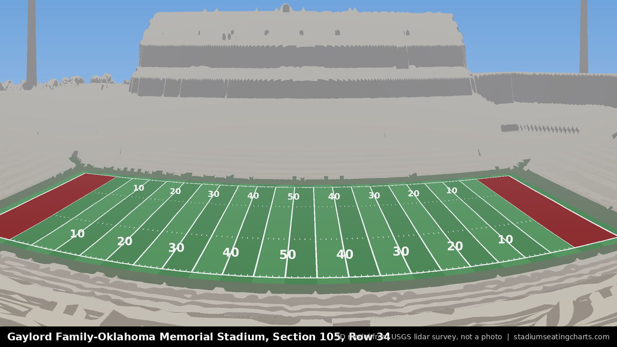 View from Oklahoma Memorial Stadium Section 105, Row 34, looking toward the field